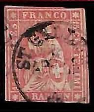 94985bE - SWITZERLAND - STAMP - ZM  # 24b Green Thread Medium -  USED faulty