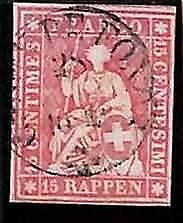 94985cA - SWITZERLAND - STAMP - ZM  # 24B Green Thread Medium - Fine USED - LUX