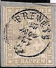 95004b - SWITZERLAND - STAMP - ZM  # 21G  USED on cut-out - postmarked BRENETS