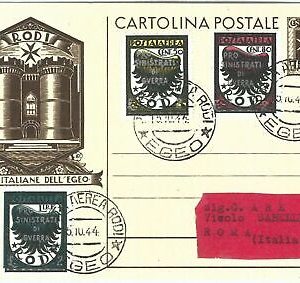 71421 - Italian colonies Aegean Rhodes - POSTAL ENTIRE Filagrano CI 3 canceled