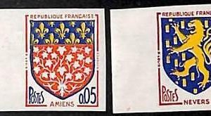 95032c - FRANCE -  Set of 2 STAMPS Heraldry LIONS - Imperf NON DENTELE  MNH
