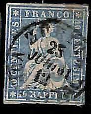 94993cF - SWITZERLAND - STAMP - Zumstein # 23 Green Thread  / Medium  Paper USED