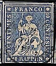 94991eC - SWITZERLAND - STAMP - Zumstein # 23 Green Thread  / Thick Paper USED