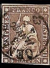 95013bE - SWITZERLAND  - STAMP - Zumstein # 22D Black  Thread - Very Fine USED
