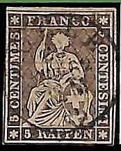 95013aD - SWITZERLAND  - STAMP - Zumstein # 22G Green Thread - Very Fine USED