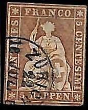 95013bD - SWITZERLAND  - STAMP - Zumstein # 22D Black  Thread - Very Fine USED