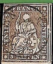 95013aB - SWITZERLAND  - STAMP - Zumstein # 22G Green Thread - Very Fine USED