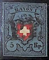 94989dA - SWITZERLAND - STAMPS - Zumstein # 15 II - FINE USED 4 borders 4 Rande