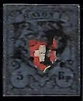 94989dD - SWITZERLAND - STAMPS - Zumstein # 15 II - FINE USED 4 borders 4 Rande