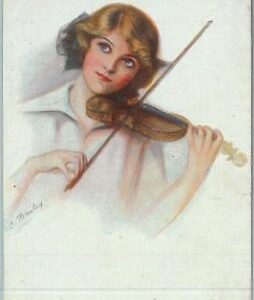 91876 - VINTAGE Illustrated  POSTCARD -   Glamour MUSIC:   VIOLIN