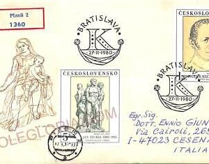 ad5880 - CZECHOSLOVAKIA - Postal History  Registered FDC COVER to ITALY 1980 ART