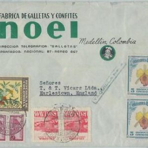 75662- COLOMBIA  - POSTAL HISTORY -  AIRMAIL COVER to GB 1947 - Coffee ORCHIDS