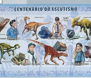 M0681 - GUINEA BISSAU - IMPERF Stamp Sheet - DINOSAURS Boy Scouts MINERALS  2006