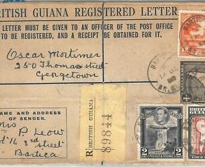 69383 - GUIANA - POSTAL HISTORY - REGISTERED STATIONERY COVER  H & G # 11