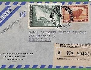 ZA0369 - ARGENTINA - Postal History - REGISTERED Airmail Cover - Animals - 1958