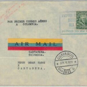 82874 - ECUADOR - Postal History - FIRST FLIGHT COVER Muller # 9 to COLOMBIA