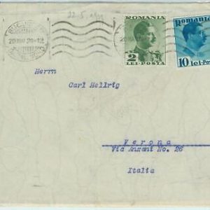 66844 - ROMANIA - Postal History - Cover to Italy 1939