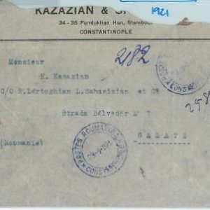 66841 - Postal History: COVER from ROMANIAN postal office in CONSTANTINOPLE 1921