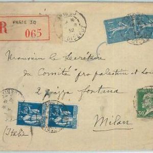 66658 - FRANCE - Postal History - REGISTERED COVER  to ITALY 1932