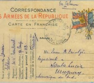 85124 - FRANCE - Postal History - FELDPOST Field Post CARD to URUGUAY! 1915
