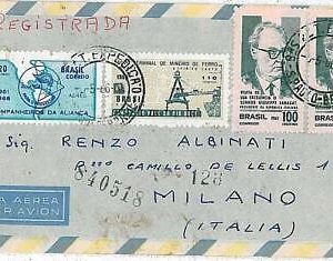 27397 -  BRAZIL - POSTAL HISTORY  - REGISTERED AIRMAIL COVER to ITALY 1966- MAPS