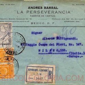 ad6289 - MEXICO - Postal History -  REGISTERED COVER to ITALY 1927