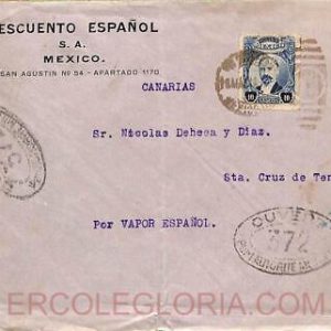 ad6296 - MEXICO - Postal History -  COVER to SPAIN Canarias 1927  CENSOR