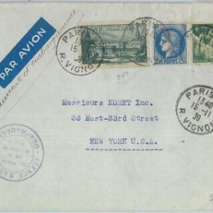 81942 - FRANCE - Postal History - AIRMAIL  COVER  to the USA 1939