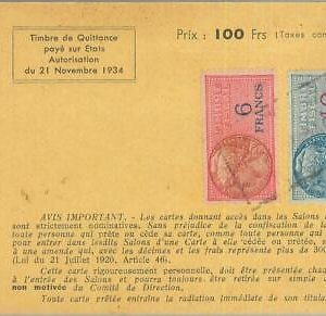 85099  - FRANCE - Postal History -  timbres tax REVENUE STAMPS on  TICKET 1950
