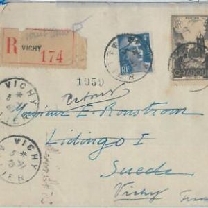 81952 - FRANCE - Postal History -  REGISTERED COVER to SWEDEN returned! 1945