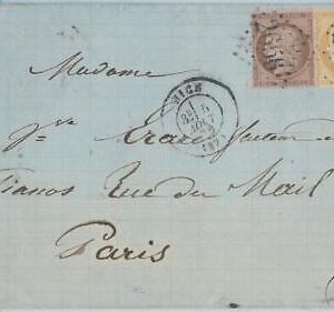75185 - FRANCE - Postal History -  Yvert # 54/55 on COVER from NICE  1877
