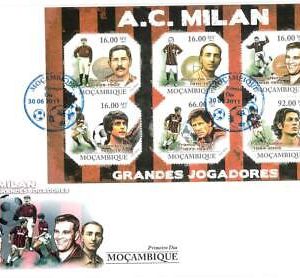football MILAN AC - 2011 Mozambique - FDC Miniature Sheet RIVERA Baresi MALDINI