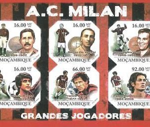 football MILAN AC - 2011 Mozambique   - Miniature Sheet IMPERF Baresi MALDINI