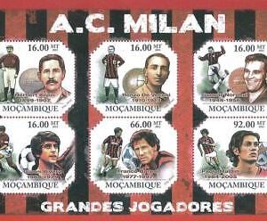 football MILAN AC - 2011 Mozambique   - Miniature Sheet - RIVERA Baresi MALDINI
