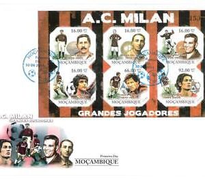 football MILAN AC - 2011 Mozambique - FDC IMPERF Miniature Sheet RIVERA Baresi