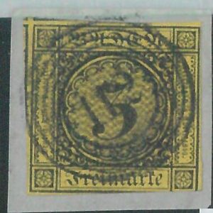 77883c - GERMANY Baden -  STAMP:  Michel  #  2b   - USED on small piece  - Nice
