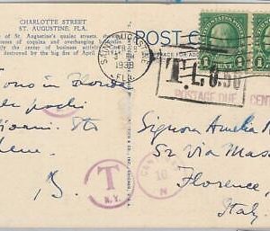65654 - UNITED STATES USA -  POSTAL HISTORY - Postcard to ITALY  1938 - TAXED