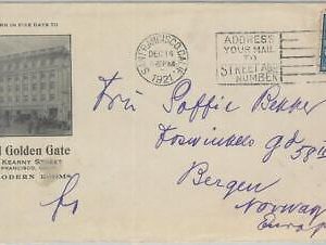 74490 - USA - POSTAL HISTORY - HOTEL COVER from SAN FRANCISCO to NORWAY 1921