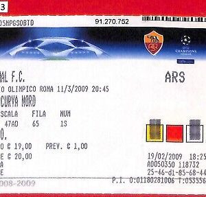 C1483 - Vecchio  BIGLIETTO PARTITA CALCIO - UEFA  2008/9   ROMA vs  ARSENAL