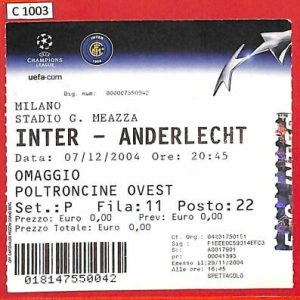 C1003 - Old FOOTBALL MATCH TICKET - Champions 2004 INTER vs Anderlecht