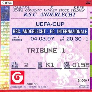 C0976 - Vecchio  BIGLIETTO PARTITA CALCIO - UEFA  1996/7  Anderlecht  vs  INTER