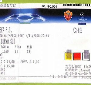 C1463- Vecchio FOOTBALL MATCH TICKET 2008 ROME VS CHELSEA FC
