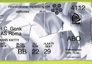 C1410 - Old SOCCER MATCH TICKET -2002 KRCGENK VS ROME