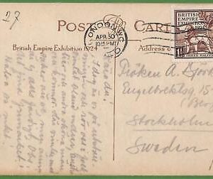 ad0784 - GB - Postal History - EMPIRE EXHIBITION on Postcard to SWEDEN 1924