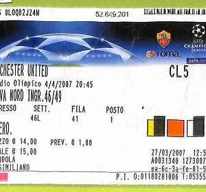 C1461- Old 2007 FOOTBALL MATCH TICKET ROME VS MANCHESTER UNITED