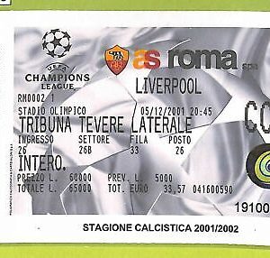 C1403 - Old FOOTBALL MATCH TICKET -2001 ROME VS LIVERPOOL