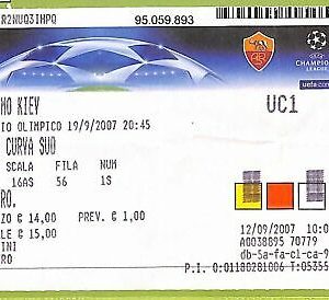C1460- Old 2007 FOOTBALL MATCH TICKET ROME VS DYNAMO KIEV