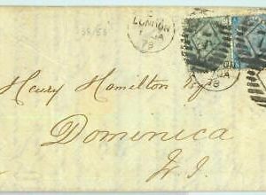 BK0749 - GB - POSTAL HISTORY - SG # 150 + 118 on COVER  to DOMINICA W.I.  1878