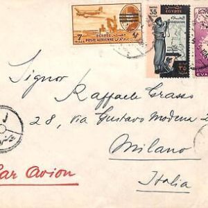 aa0152 -  EGYPT - POSTAL HISTORY - OVERPRINTED STAMPS on airmail COVER to ITALY