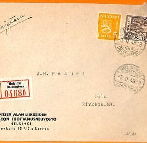 99185 - FINLAND  - POSTAL HISTORY - REGISTERED COVER Helsinki 1949